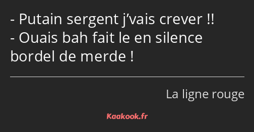 Putain sergent j’vais crever !! Ouais bah fait le en silence bordel de merde !