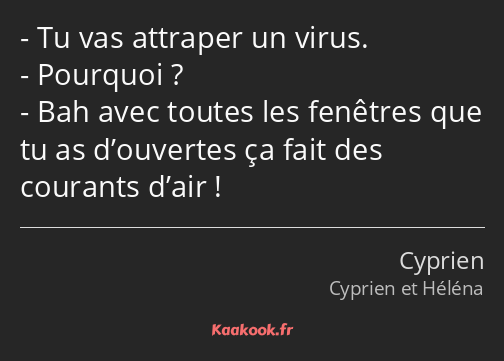 Tu vas attraper un virus. Pourquoi ? Bah avec toutes les fenêtres que tu as d’ouvertes ça fait des…