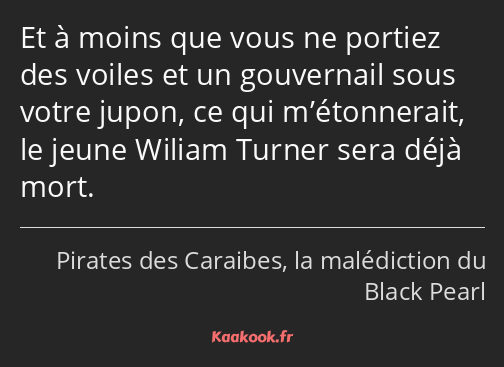 Et à moins que vous ne portiez des voiles et un gouvernail sous votre jupon, ce qui m’étonnerait…