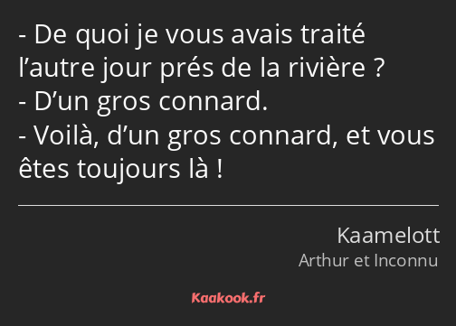 De quoi je vous avais traité l’autre jour prés de la rivière ? D’un gros connard. Voilà, d’un gros…