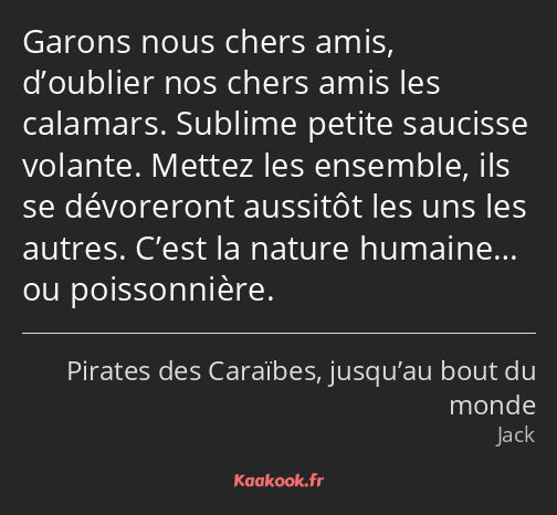 Garons nous chers amis, d’oublier nos chers amis les calamars. Sublime petite saucisse volante…