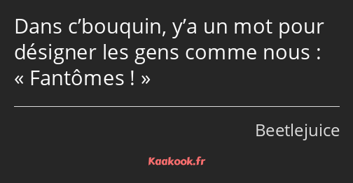 Dans c’bouquin, y’a un mot pour désigner les gens comme nous : Fantômes !