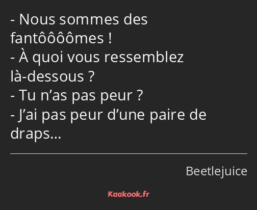 Nous sommes des fantôôôômes ! À quoi vous ressemblez là-dessous ? Tu n’as pas peur ? J’ai pas peur…