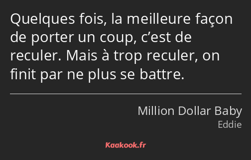 Quelques fois, la meilleure façon de porter un coup, c’est de reculer. Mais à trop reculer, on…