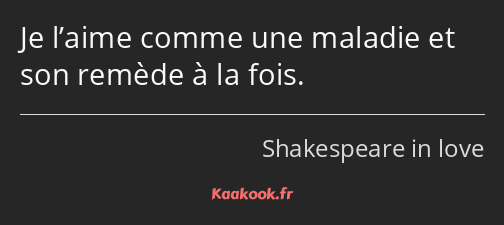 Je l’aime comme une maladie et son remède à la fois.