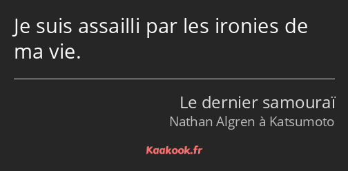 Je suis assailli par les ironies de ma vie.