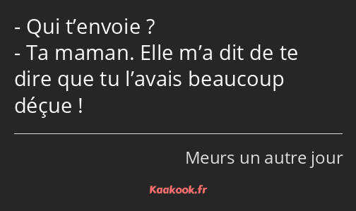 Qui t’envoie ? Ta maman. Elle m’a dit de te dire que tu l’avais beaucoup déçue !