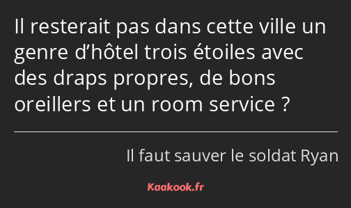 Il resterait pas dans cette ville un genre d’hôtel trois étoiles avec des draps propres, de bons…