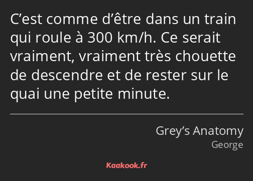 C’est comme d’être dans un train qui roule à 300 km/h. Ce serait vraiment, vraiment très chouette…