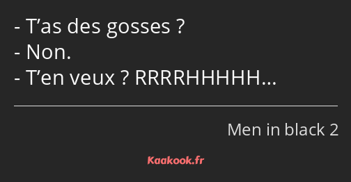 T’as des gosses ? Non. T’en veux ? RRRRHHHHH…