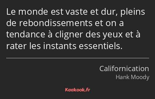 Le monde est vaste et dur, pleins de rebondissements et on a tendance à cligner des yeux et à rater…