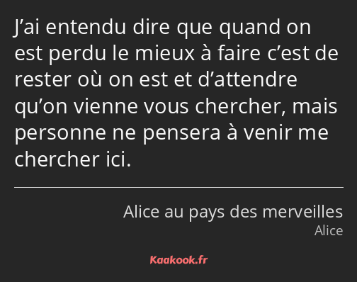 J’ai entendu dire que quand on est perdu le mieux à faire c’est de rester où on est et d’attendre…