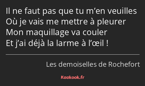 Il ne faut pas que tu m’en veuilles Où je vais me mettre à pleurer Mon maquillage va couler Et j’ai…