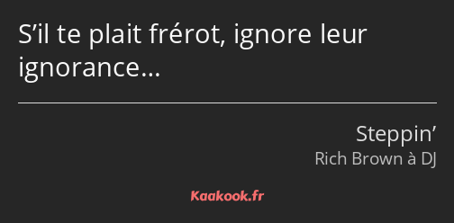 S’il te plait frérot, ignore leur ignorance…