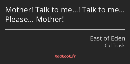 Mother! Talk to me…! Talk to me… Please… Mother!