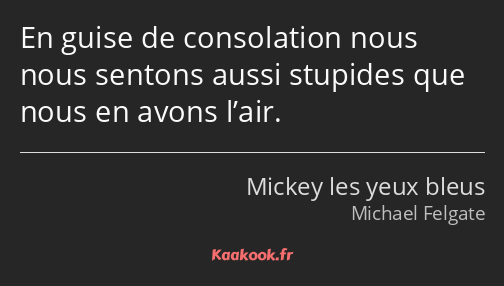 En guise de consolation nous nous sentons aussi stupides que nous en avons l’air.