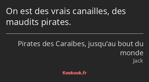 On est des vrais canailles, des maudits pirates.