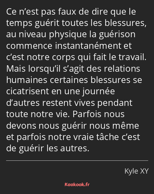 Ce n’est pas faux de dire que le temps guérit toutes les blessures, au niveau physique la guérison…