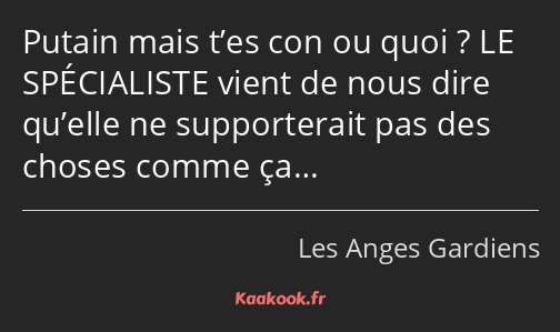 Putain mais t’es con ou quoi ? LE SPÉCIALISTE vient de nous dire qu’elle ne supporterait pas des…