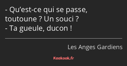 Qu’est-ce qui se passe, toutoune ? Un souci ? Ta gueule, ducon !