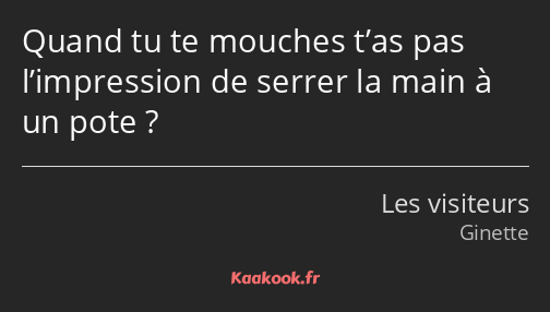 Quand tu te mouches t’as pas l’impression de serrer la main à un pote ?