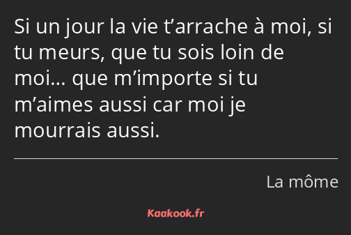 Si un jour la vie t’arrache à moi, si tu meurs, que tu sois loin de moi… que m’importe si tu…