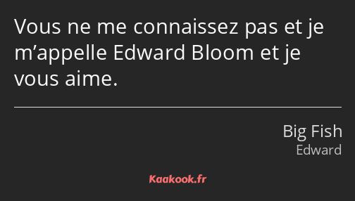 Vous ne me connaissez pas et je m’appelle Edward Bloom et je vous aime.