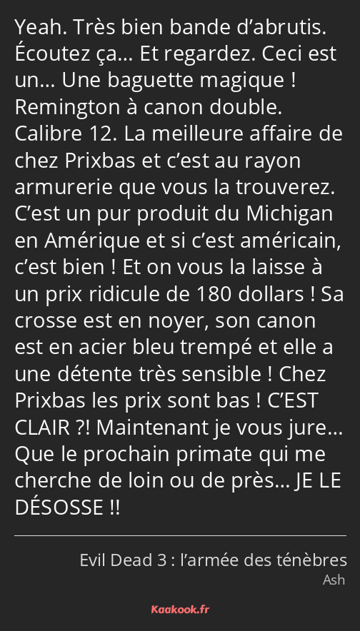 Yeah. Très bien bande d’abrutis. Écoutez ça… Et regardez. Ceci est un… Une baguette magique…