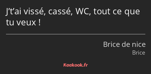 J’t’ai vissé, cassé, WC, tout ce que tu veux !