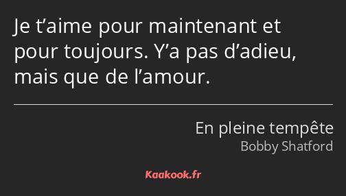 Je t’aime pour maintenant et pour toujours. Y’a pas d’adieu, mais que de l’amour.