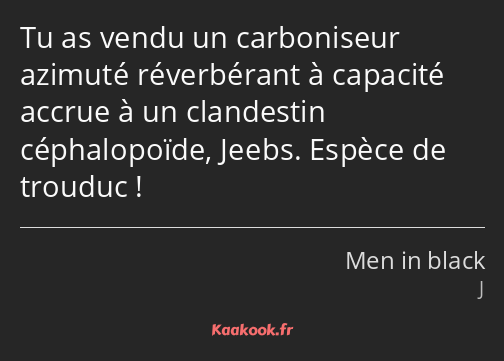 Tu as vendu un carboniseur azimuté réverbérant à capacité accrue à un clandestin céphalopoïde…