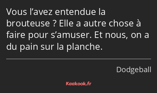 Vous l’avez entendue la brouteuse ? Elle a autre chose à faire pour s’amuser. Et nous, on a du pain…