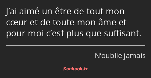 J’ai aimé un être de tout mon cœur et de toute mon âme et pour moi c’est plus que suffisant.