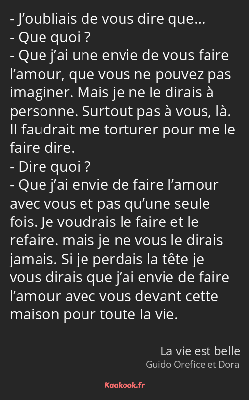 J’oubliais de vous dire que… Que quoi ? Que j’ai une envie de vous faire l’amour, que vous ne…