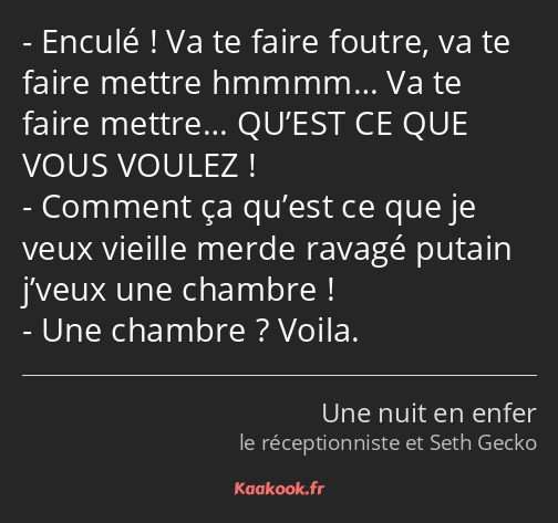 Enculé ! Va te faire foutre, va te faire mettre hmmmm… Va te faire mettre… QU’EST CE QUE VOUS…