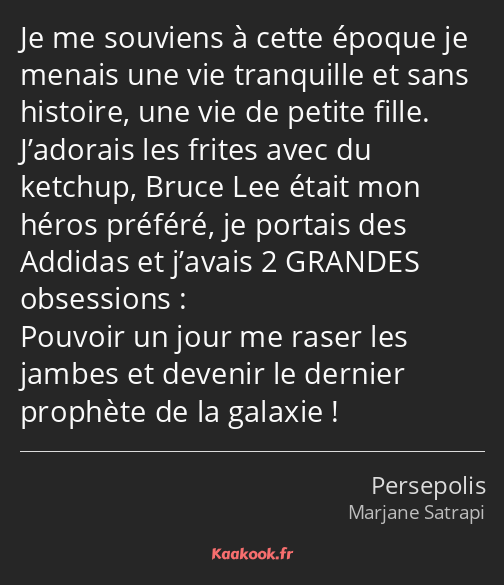 Je me souviens à cette époque je menais une vie tranquille et sans histoire, une vie de petite…