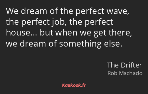 We dream of the perfect wave, the perfect job, the perfect house… but when we get there, we dream…