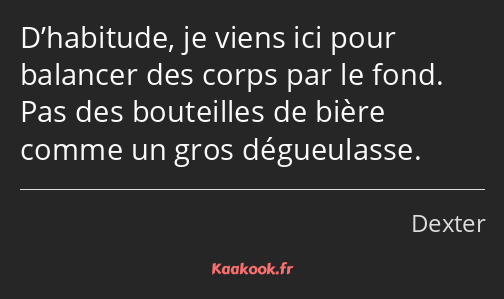 D’habitude, je viens ici pour balancer des corps par le fond. Pas des bouteilles de bière comme un…