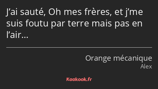 J’ai sauté, Oh mes frères, et j’me suis foutu par terre mais pas en l’air…