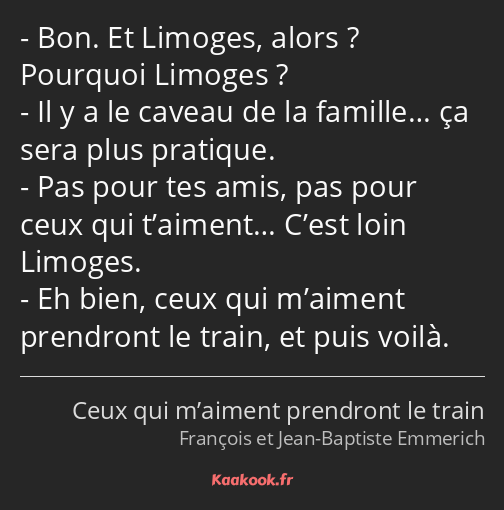 Bon. Et Limoges, alors ? Pourquoi Limoges ? Il y a le caveau de la famille… ça sera plus pratique…