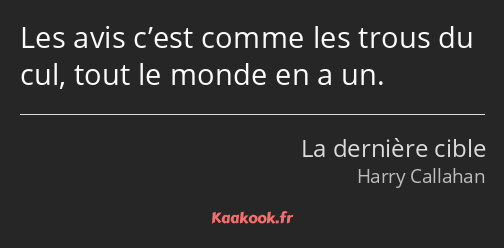 Les avis c’est comme les trous du cul, tout le monde en a un.