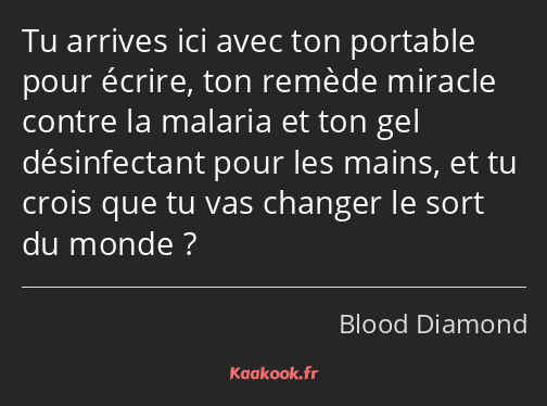 Tu arrives ici avec ton portable pour écrire, ton remède miracle contre la malaria et ton gel…