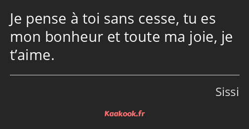 Je pense à toi sans cesse, tu es mon bonheur et toute ma joie, je t’aime.