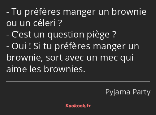 Tu préfères manger un brownie ou un céleri ? C’est un question piège ? Oui ! Si tu préfères manger…