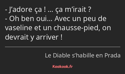 J’adore ça ! … ça m’irait ? Oh ben oui… Avec un peu de vaseline et un chausse-pied, on devrait y…