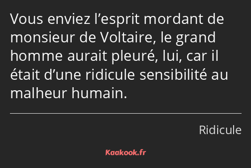 Vous enviez l’esprit mordant de monsieur de Voltaire, le grand homme aurait pleuré, lui, car il…