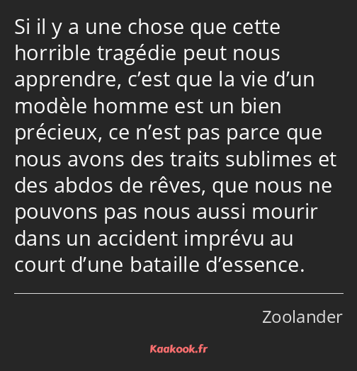 Si il y a une chose que cette horrible tragédie peut nous apprendre, c’est que la vie d’un modèle…