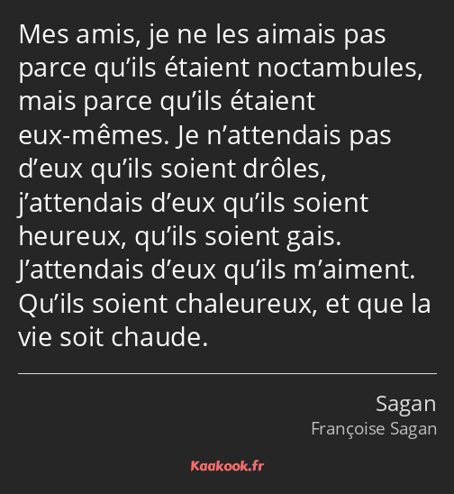 Mes amis, je ne les aimais pas parce qu’ils étaient noctambules, mais parce qu’ils étaient eux…