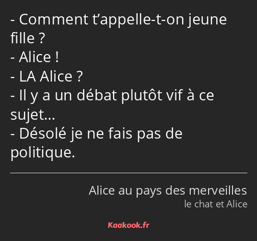 Comment t’appelle-t-on jeune fille ? Alice ! LA Alice ? Il y a un débat plutôt vif à ce sujet……