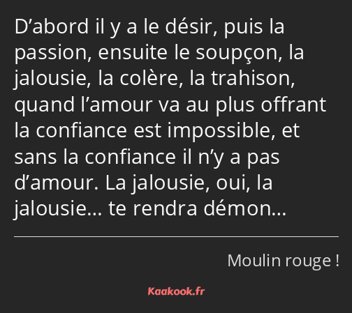 D’abord il y a le désir, puis la passion, ensuite le soupçon, la jalousie, la colère, la trahison…